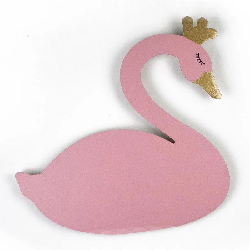 Taçlı Kuğu Ahşap Avize | Pembe taç, kapalı gözler Desenli