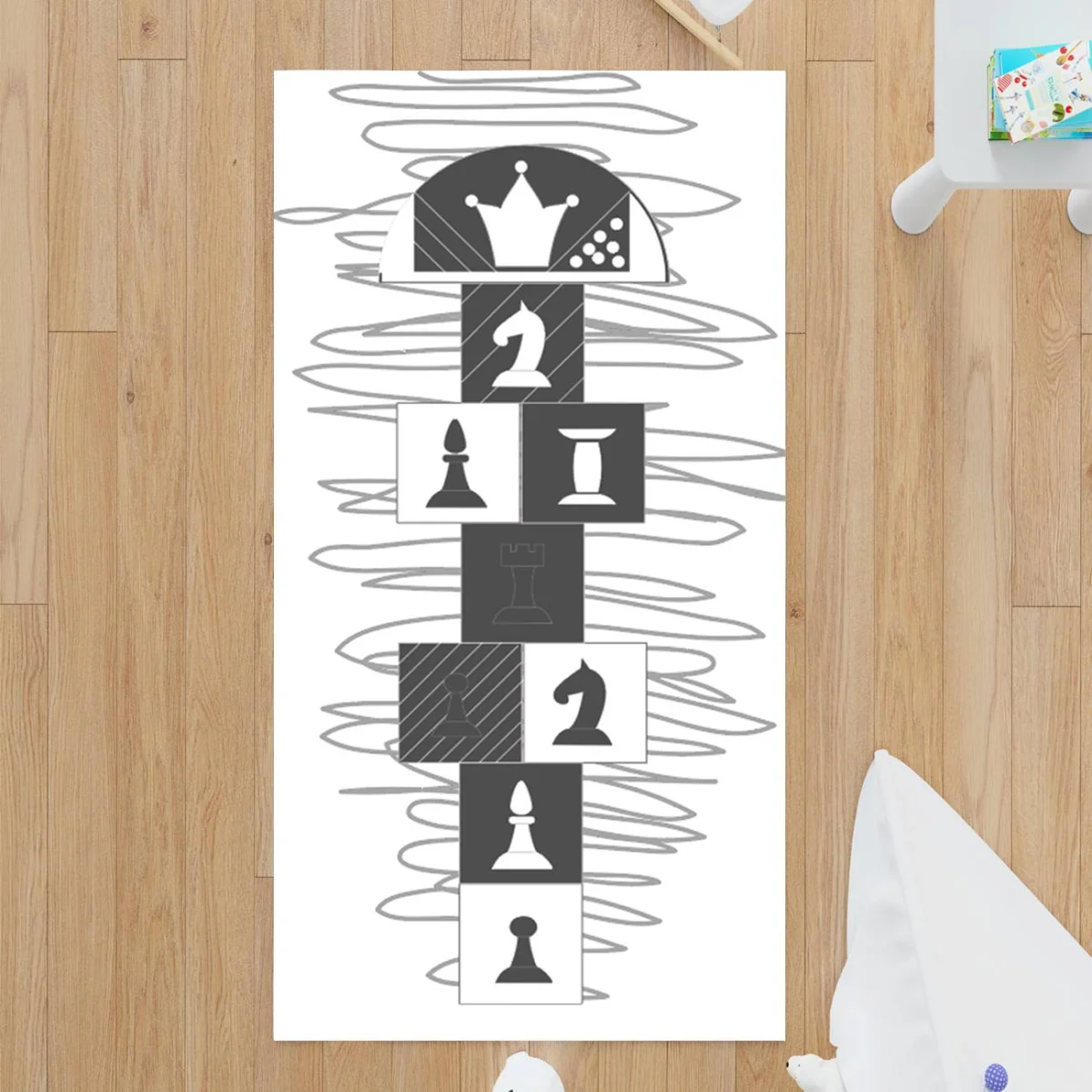 Satranç Çocuk Halısı | Beyaz satranç taşları, sayılar Desenli