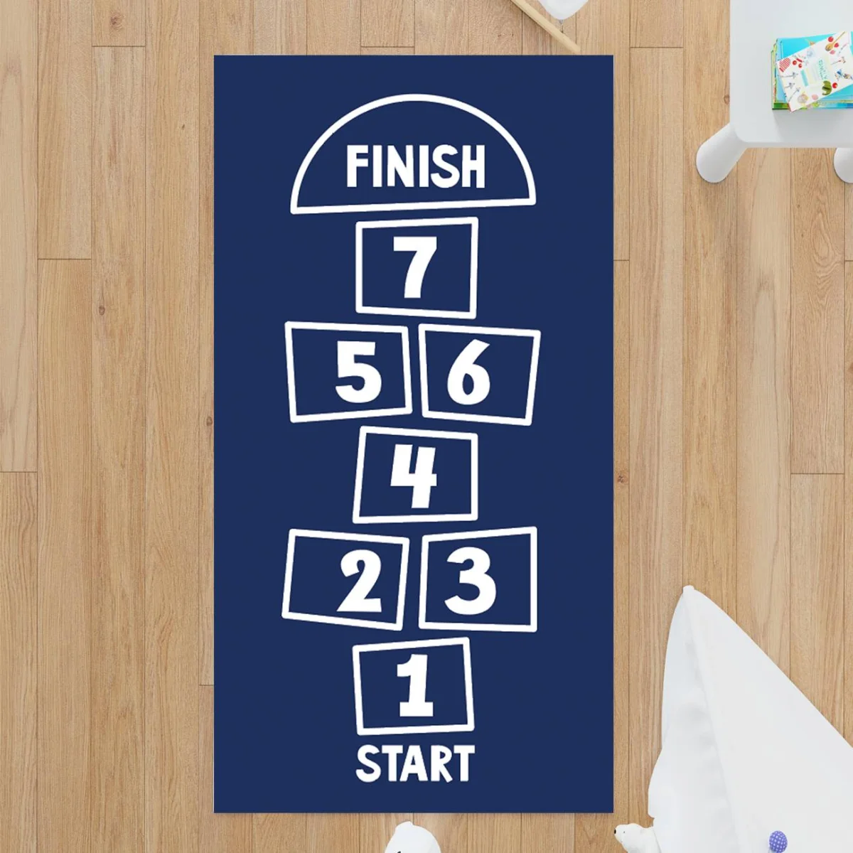 Seksek oyunu Çocuk Halısı | Mavi Sayılar ve metin Desenli