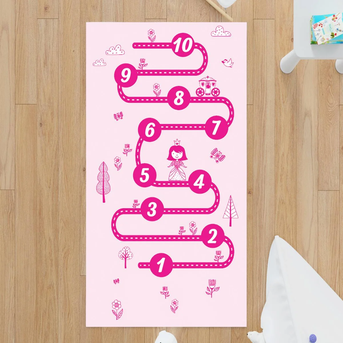 Prenses Çocuk Halısı | Pembe Sayılar, prenses Desenli