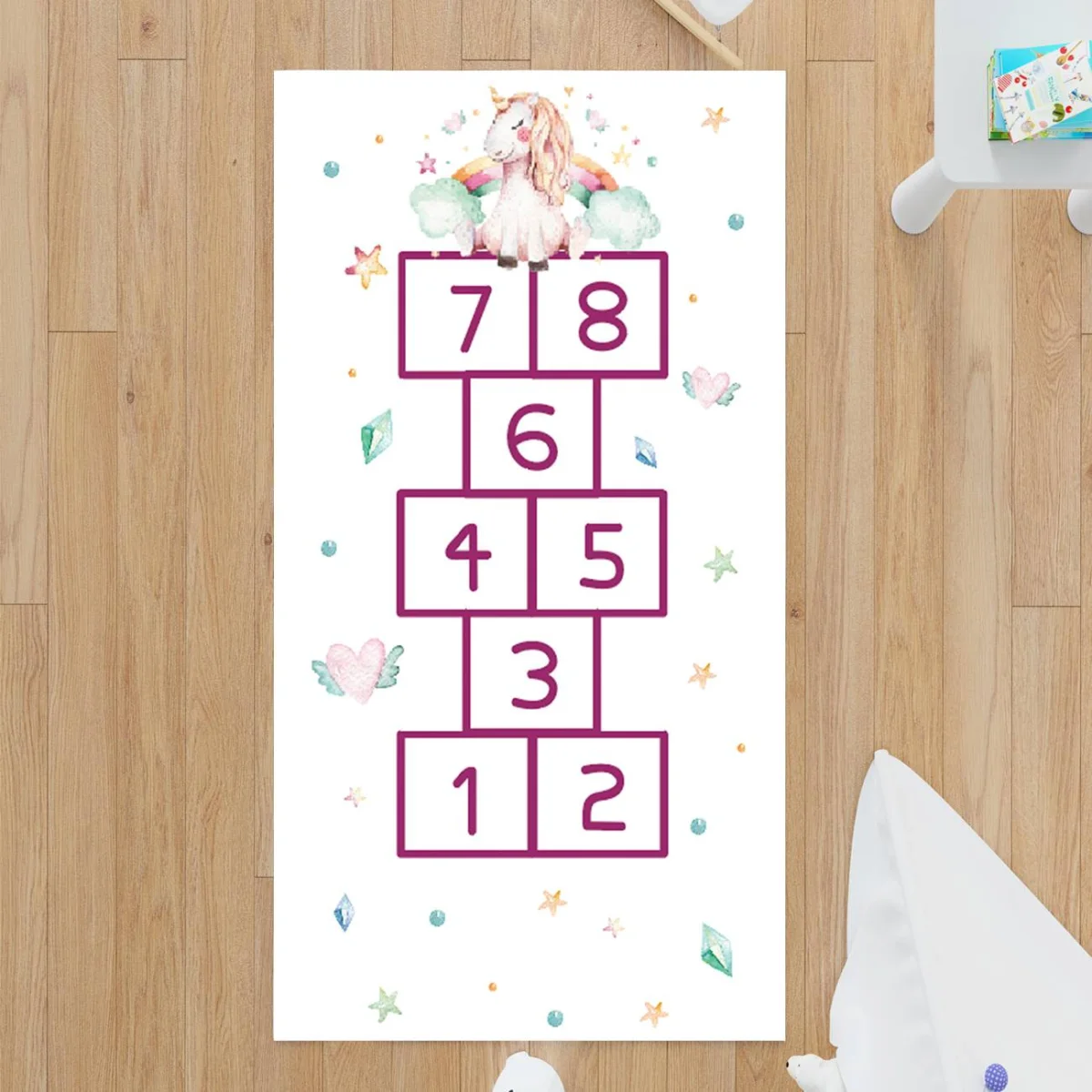 Unicorn Çocuk Halısı | Beyaz yıldız, bulut Desenli