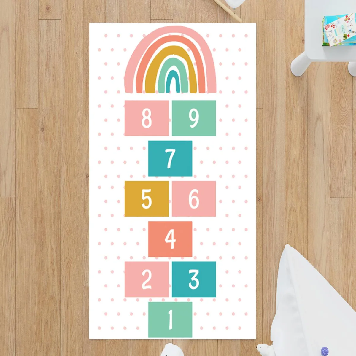 Seksek oyunu, Gökkuşağı Çocuk Halısı | Beyaz Gökkuşağı, sayılar Desenli