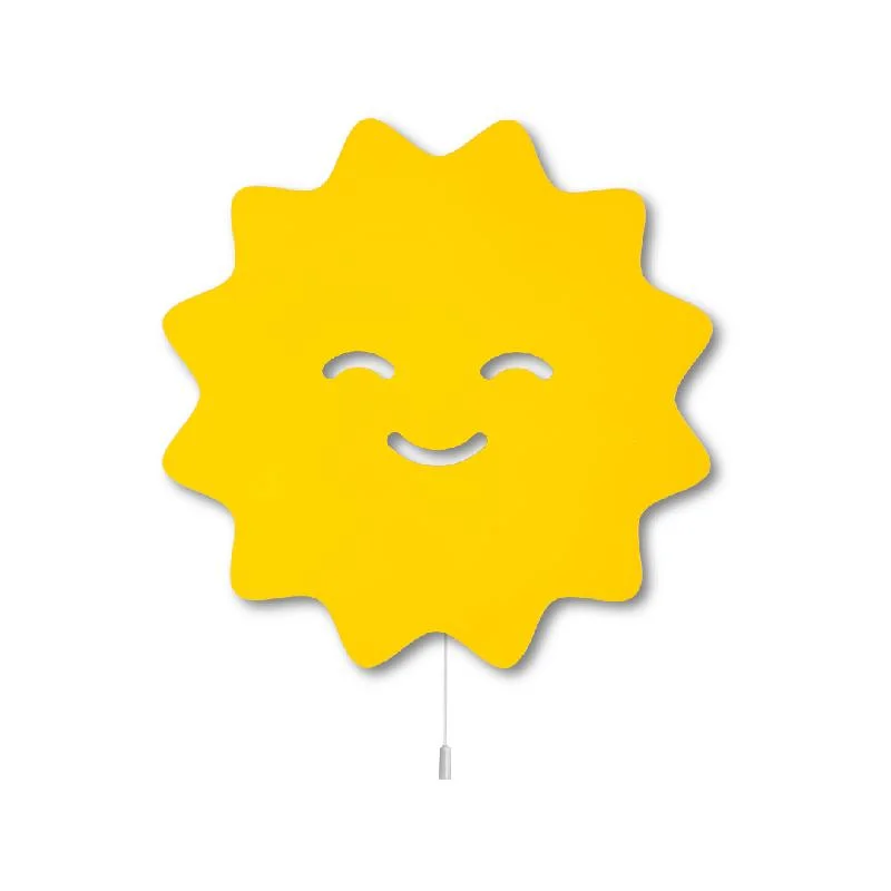 Güneş Ahşap Avize | Sarı Gülümseyen yüz Desenli