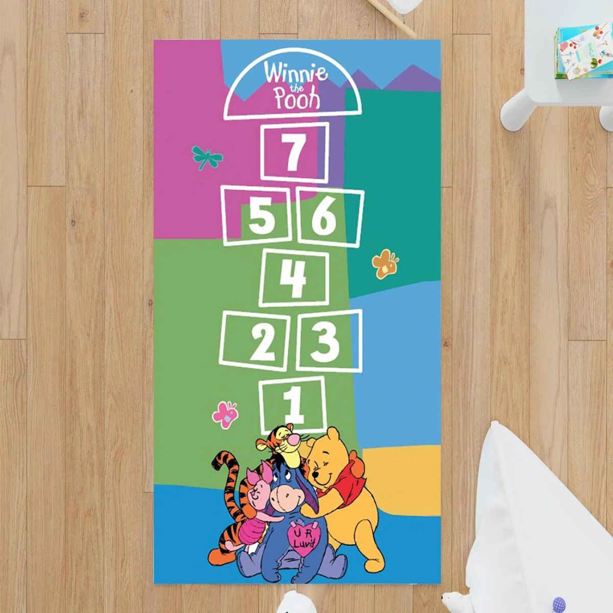 Winnie the Pooh Çocuk Halısı | Çok renkli Seksek oyunu, sayılar Desenli