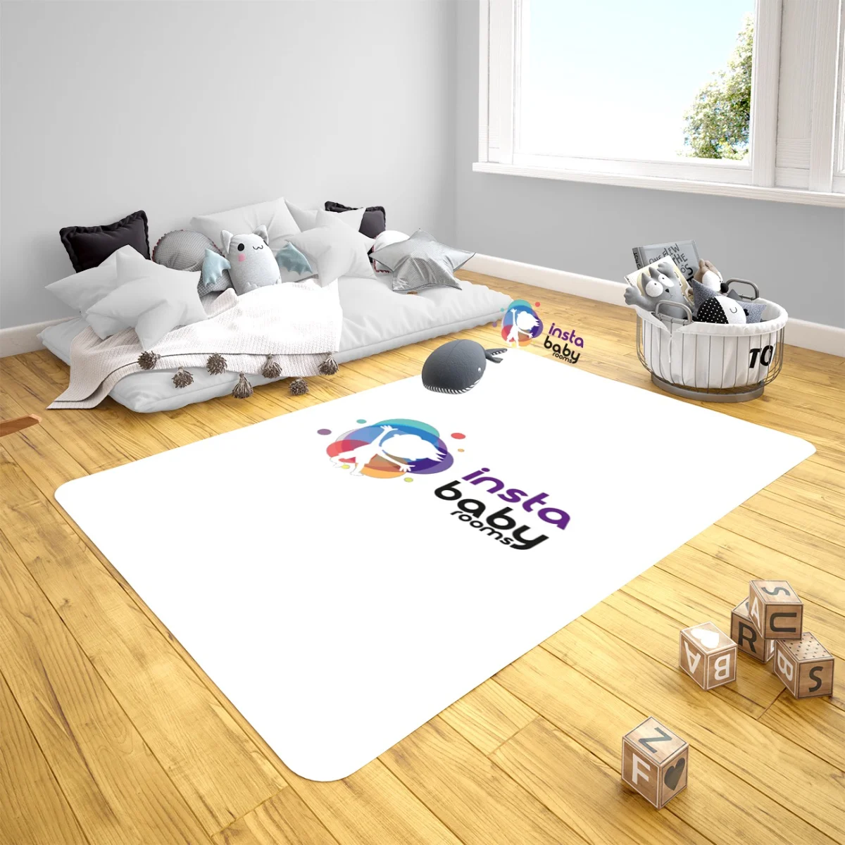 Kutup Ayısı Çocuk Halısı | Beyaz ekose, dağ Desenli