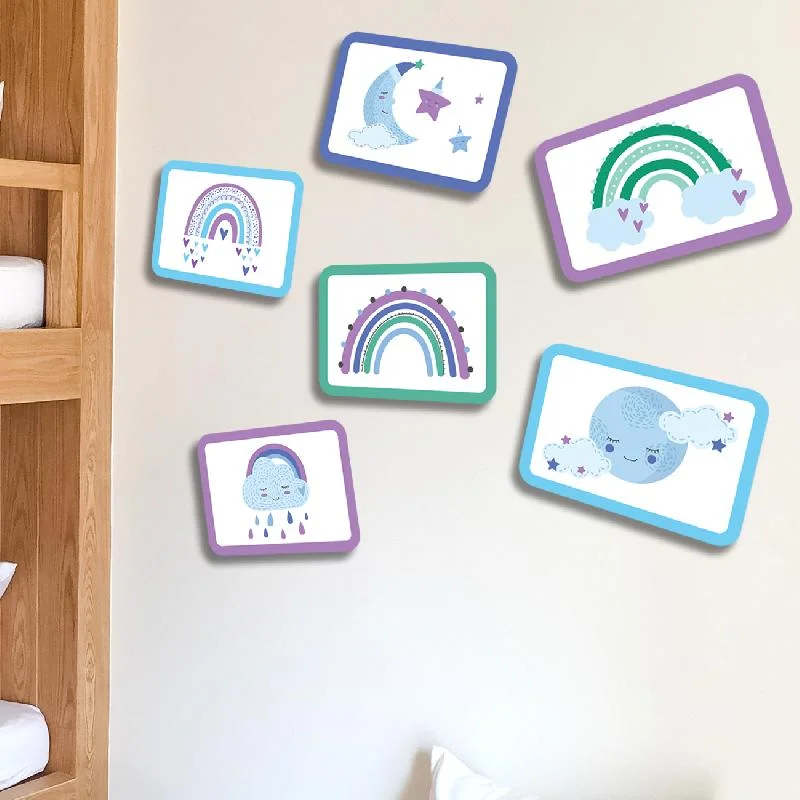 Gökyüzü ve Gökkuşağı Ahşap Dekor Seti | Mavi yıldız, bulut Desenli