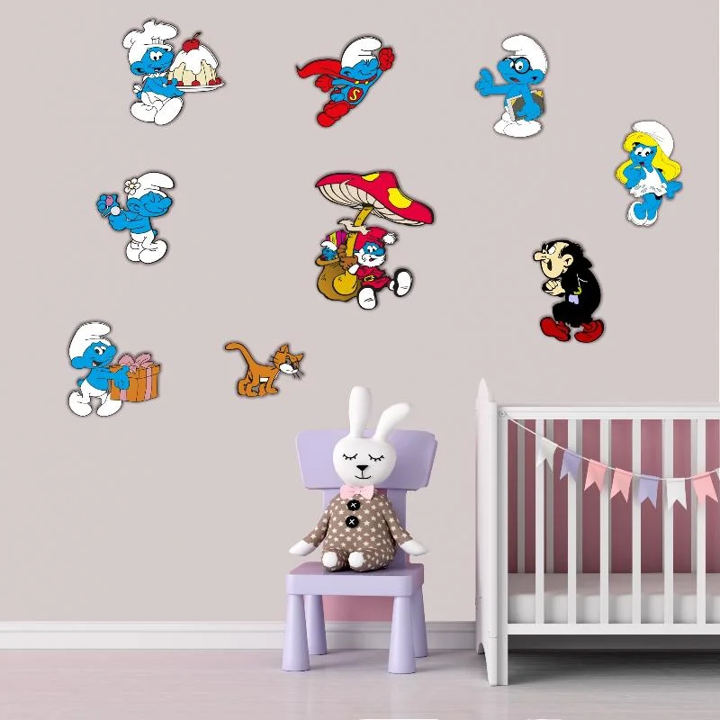 Şirinler Ahşap Dekor Seti | Açık mor Şirinler karakterleri, Gargamel Desenli