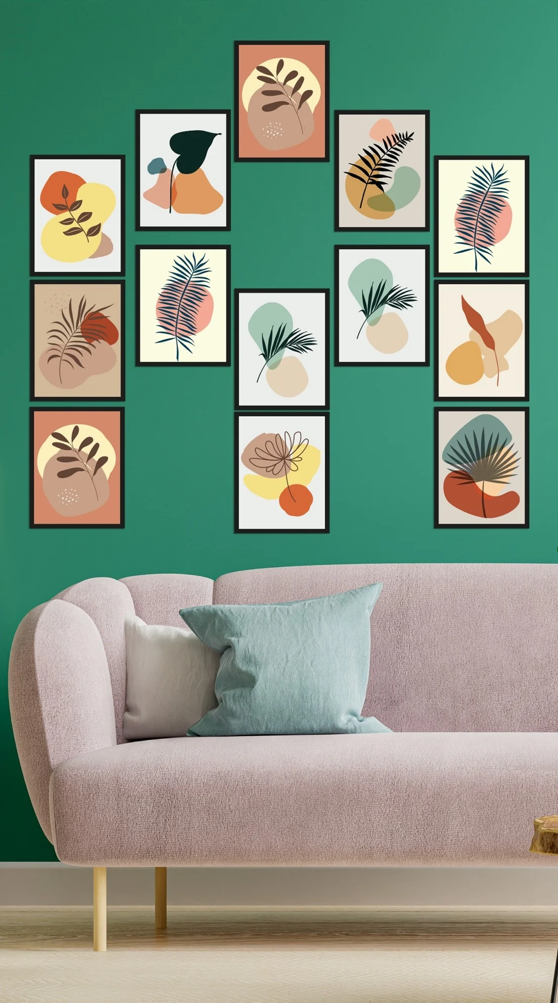 Bitki motifleri Ahşap Dekor Seti | Beyaz Soyut bitki yaprak motifleri, renkli geometrik şekiller ...