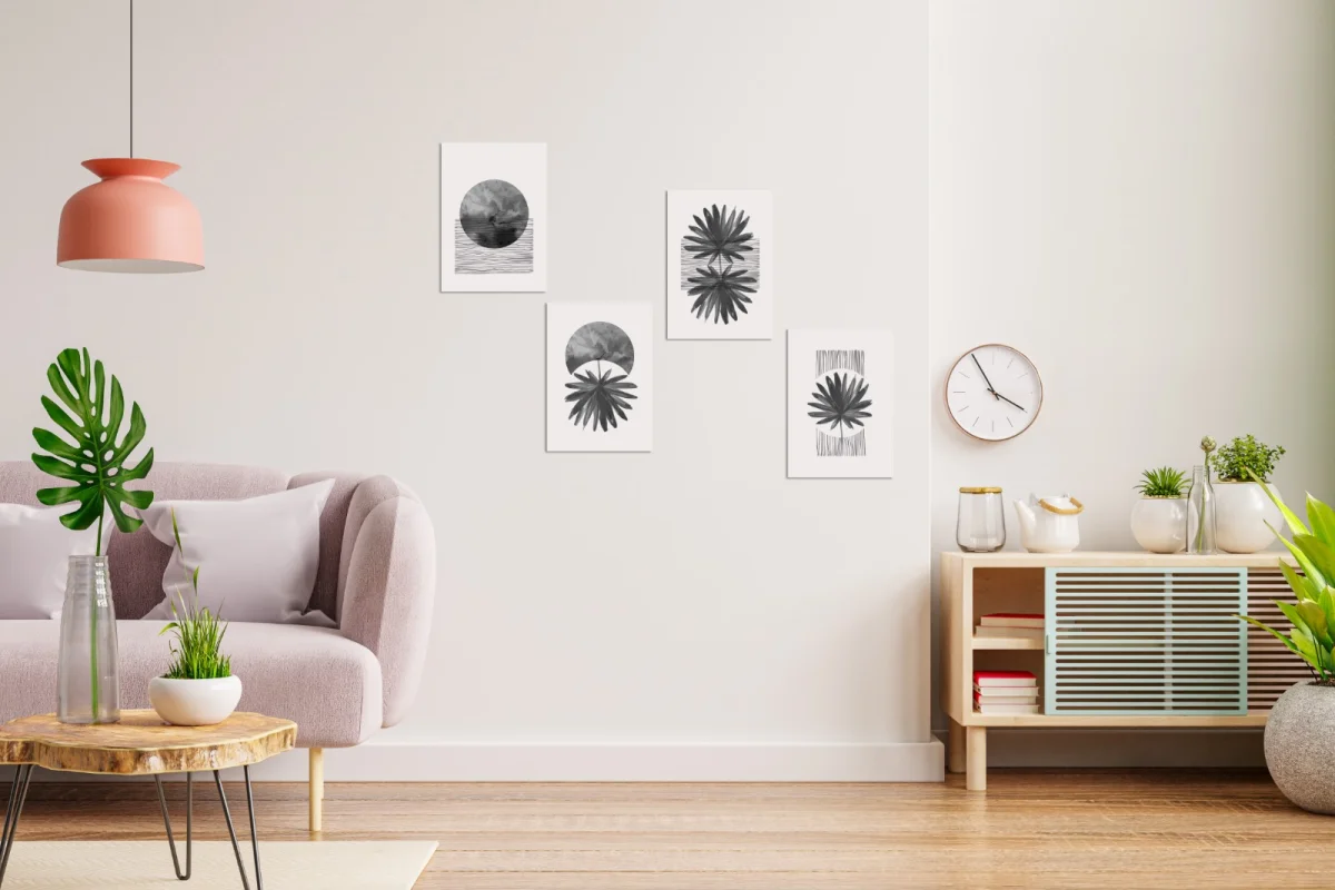 Doğa Ahşap Dekor Seti | Krem Ahşap dokular, yaprak ve soyut çizgiler Desenli