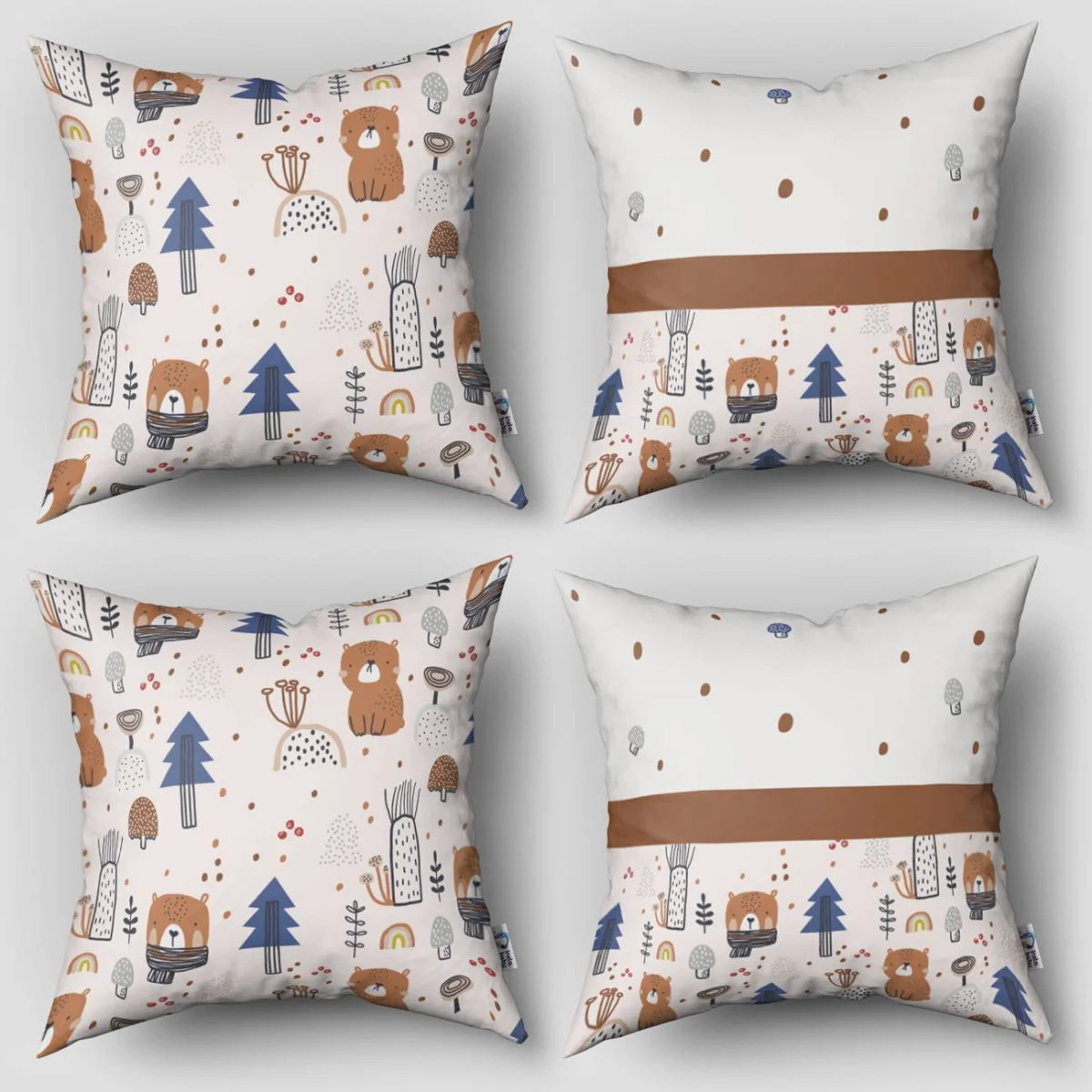 Orman Hayvanları 4lü Kırlent | Beyaz ayıcıklar, ağaçlar Desenli