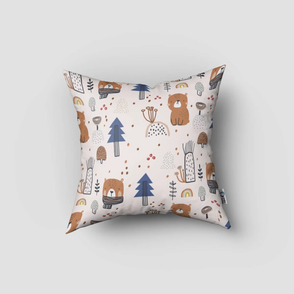 Orman Hayvanları Kırlent Kılıfı | Beyaz ayıcıklar, ağaçlar Desenli