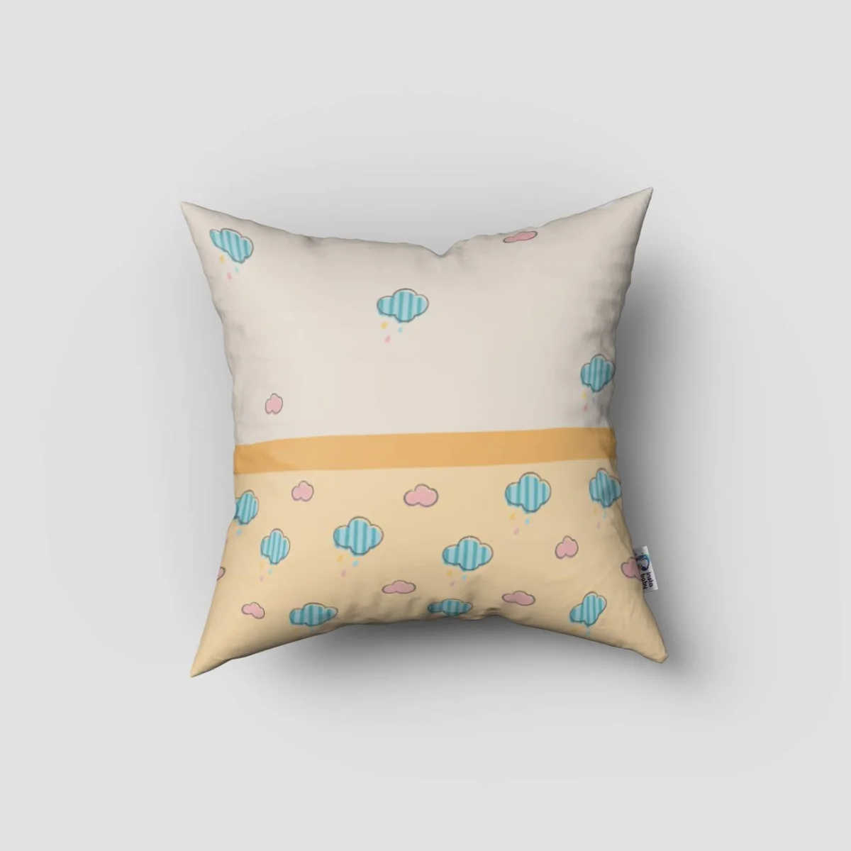 Uçan Fil Kırlent Kılıfı | Bej bulut, yağmur damlası Desenli