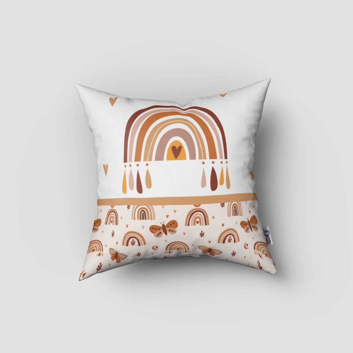 Gökkuşağı Kırlent Kılıfı | Beyaz Ay, kalpler Desenli