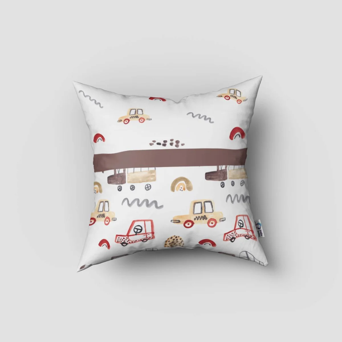 Araçlar Kırlent Kılıfı | Beyaz arabalar, kamyonlar Desenli