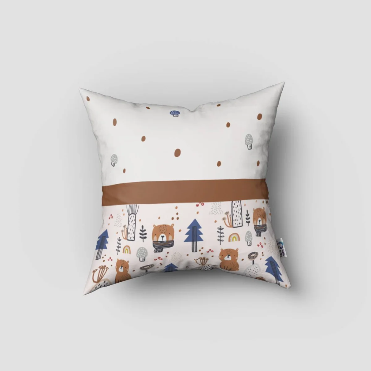Orman Hayvanları Kırlent Kılıfı | Beyaz ayıcıklar, ağaçlar Desenli