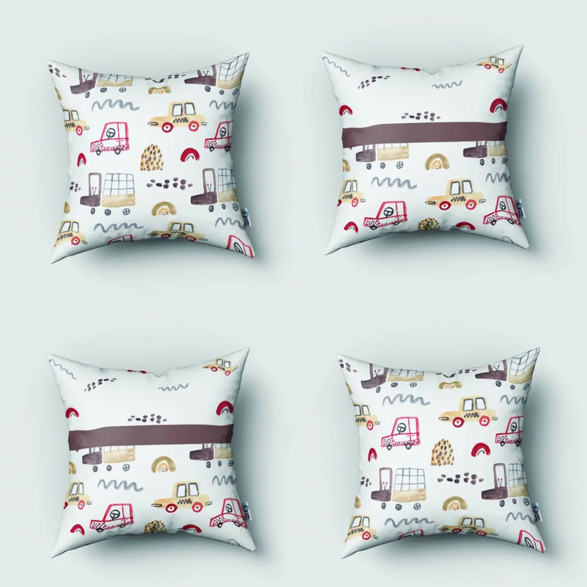 Araçlar 4lü Kırlent | Beyaz arabalar, kamyonlar Desenli