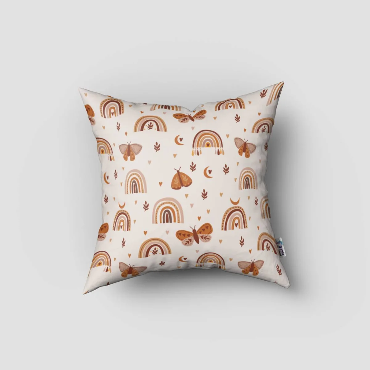 Gökkuşağı Kırlent Kılıfı | Beyaz Ay, kalpler Desenli