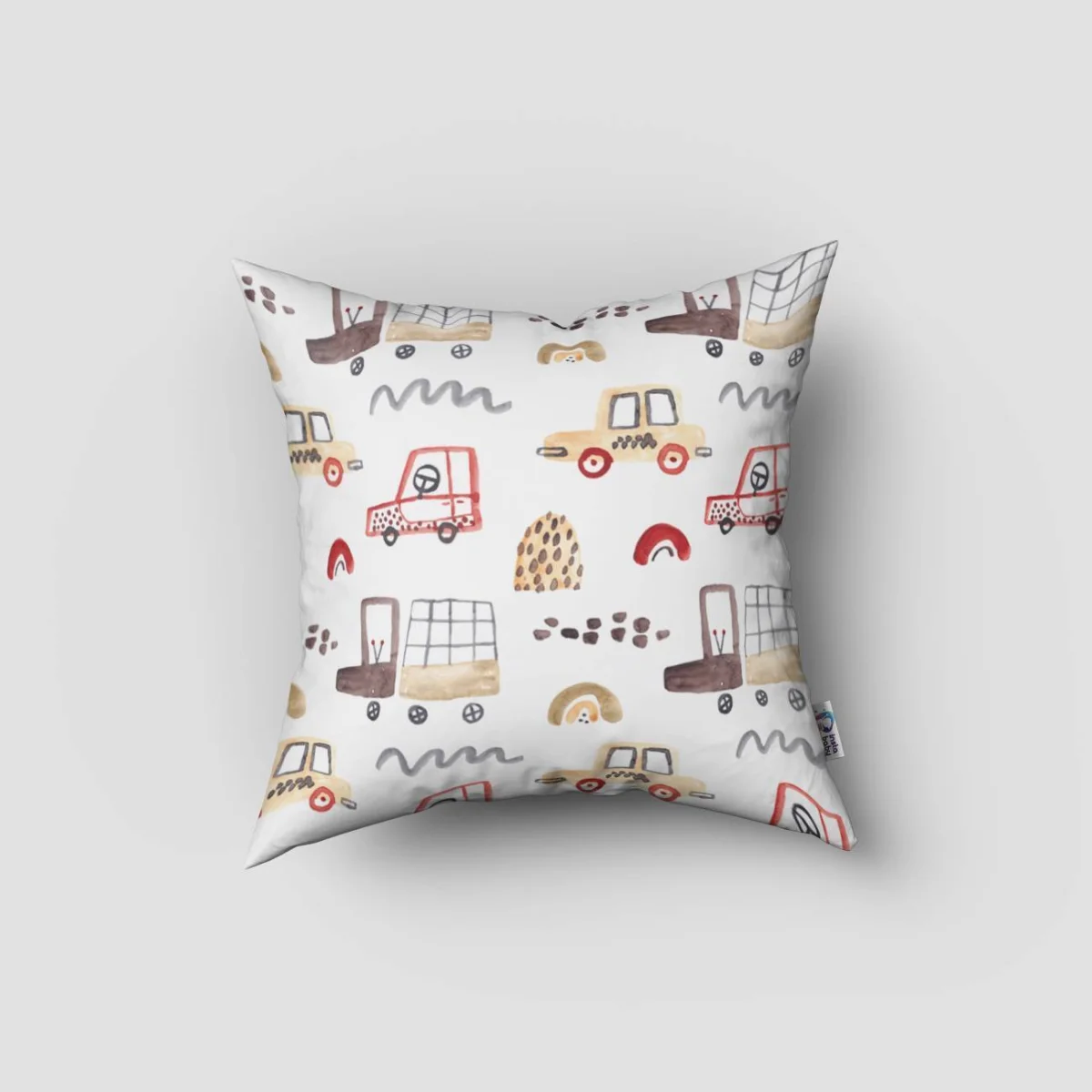 Araçlar Kırlent Kılıfı | Beyaz arabalar, kamyonlar Desenli