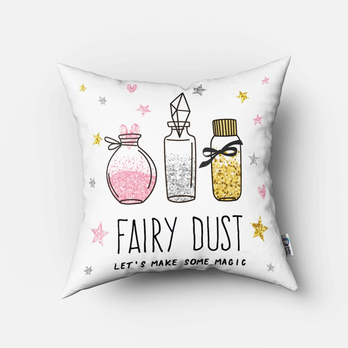 Perili kız ve kedi Kırlent Kılıfı | Beyaz Yıldızlar, parıltılar Desenli