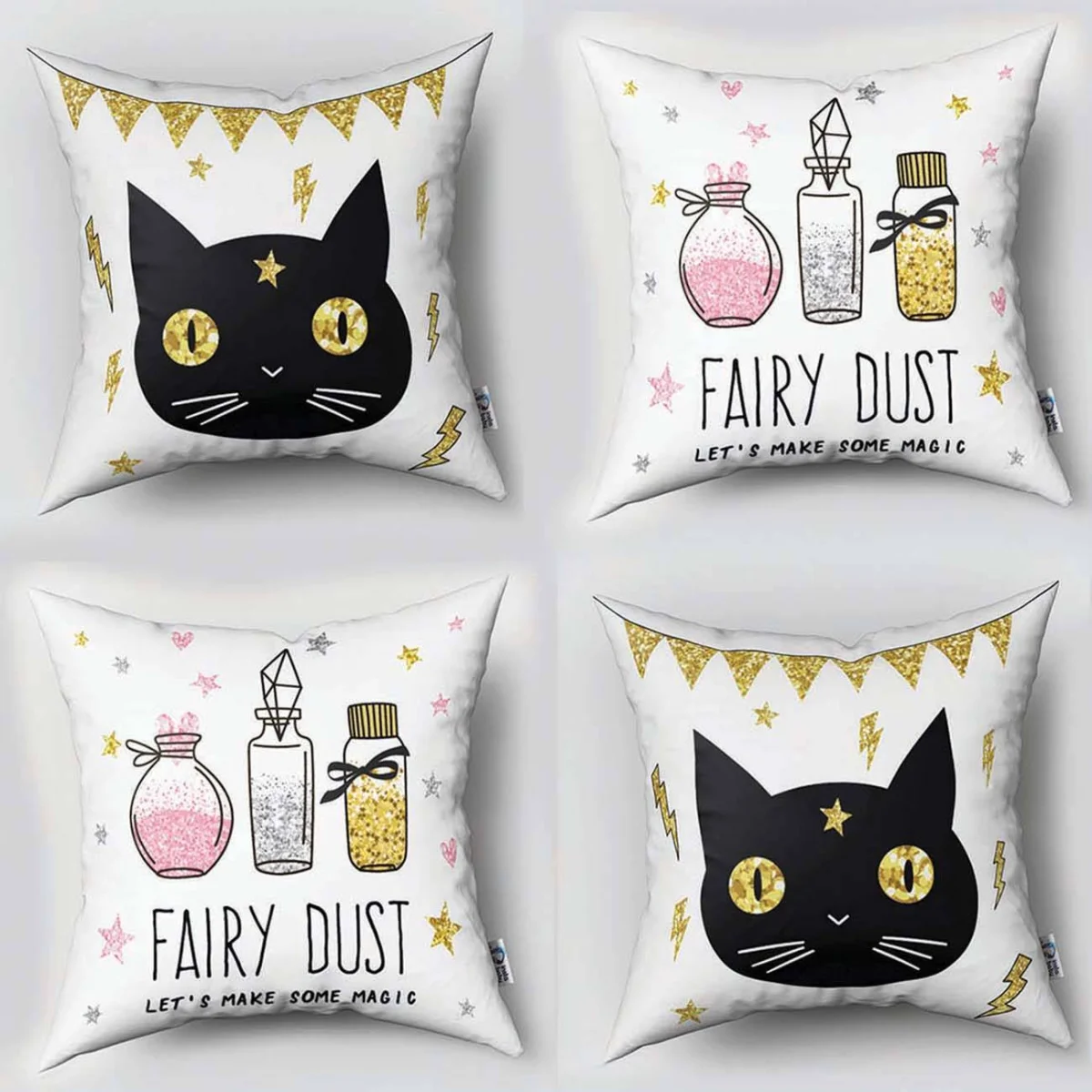 Orman Hayvanları 4lü Kırlent | Beyaz yapraklar, kırmızı meyveler Desenli