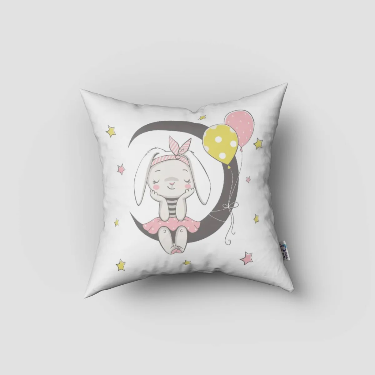 Tavşan Kırlent Kılıfı | Beyaz ay, yıldızlar Desenli