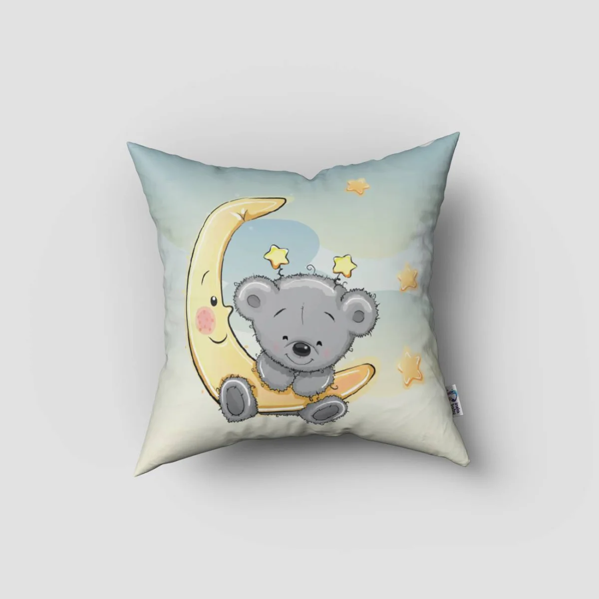 Ayda Ayıcık Kırlent Kılıfı | Beyaz yıldız, bulut Desenli