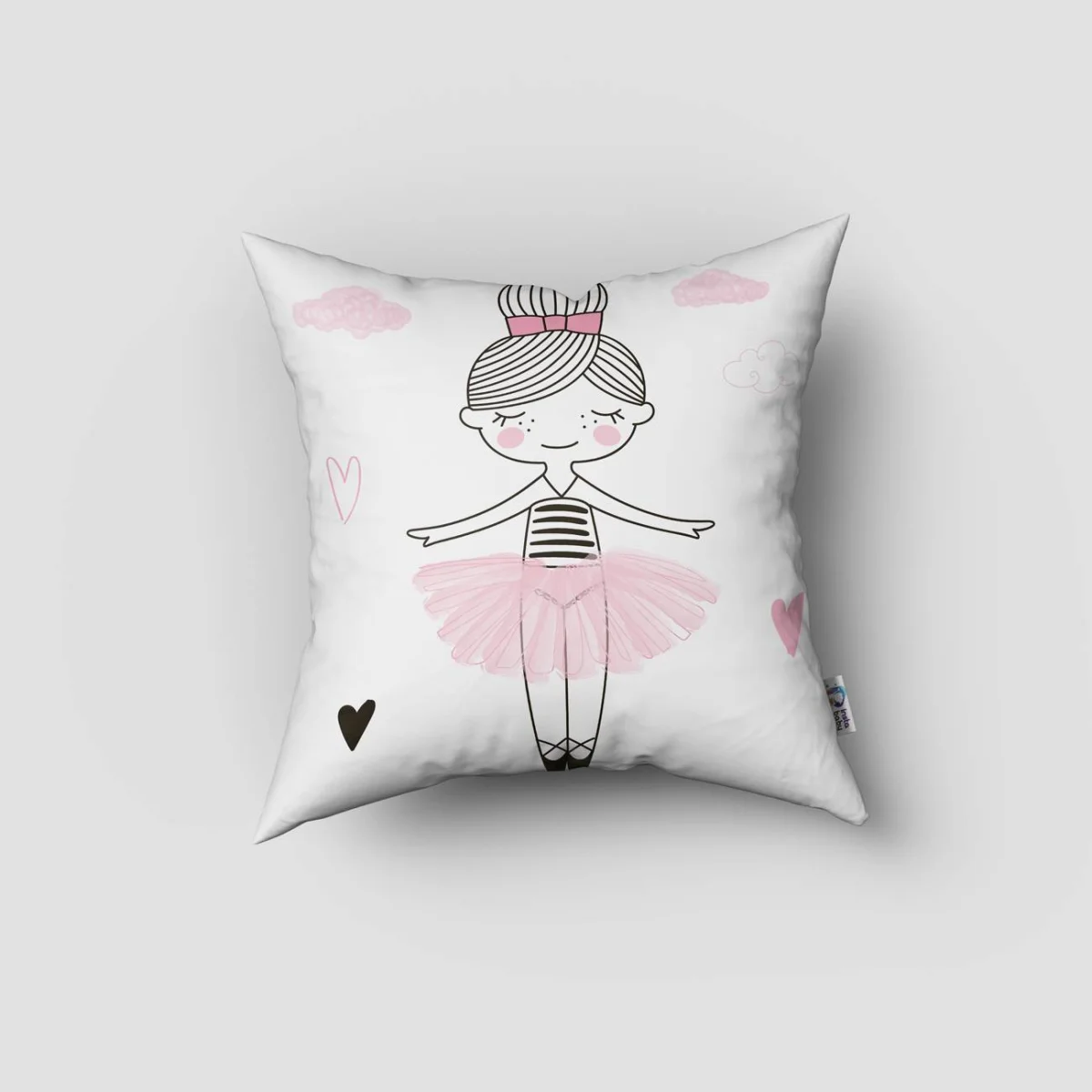 Balerinler Kırlent Kılıfı | Beyaz Güller, flama Desenli