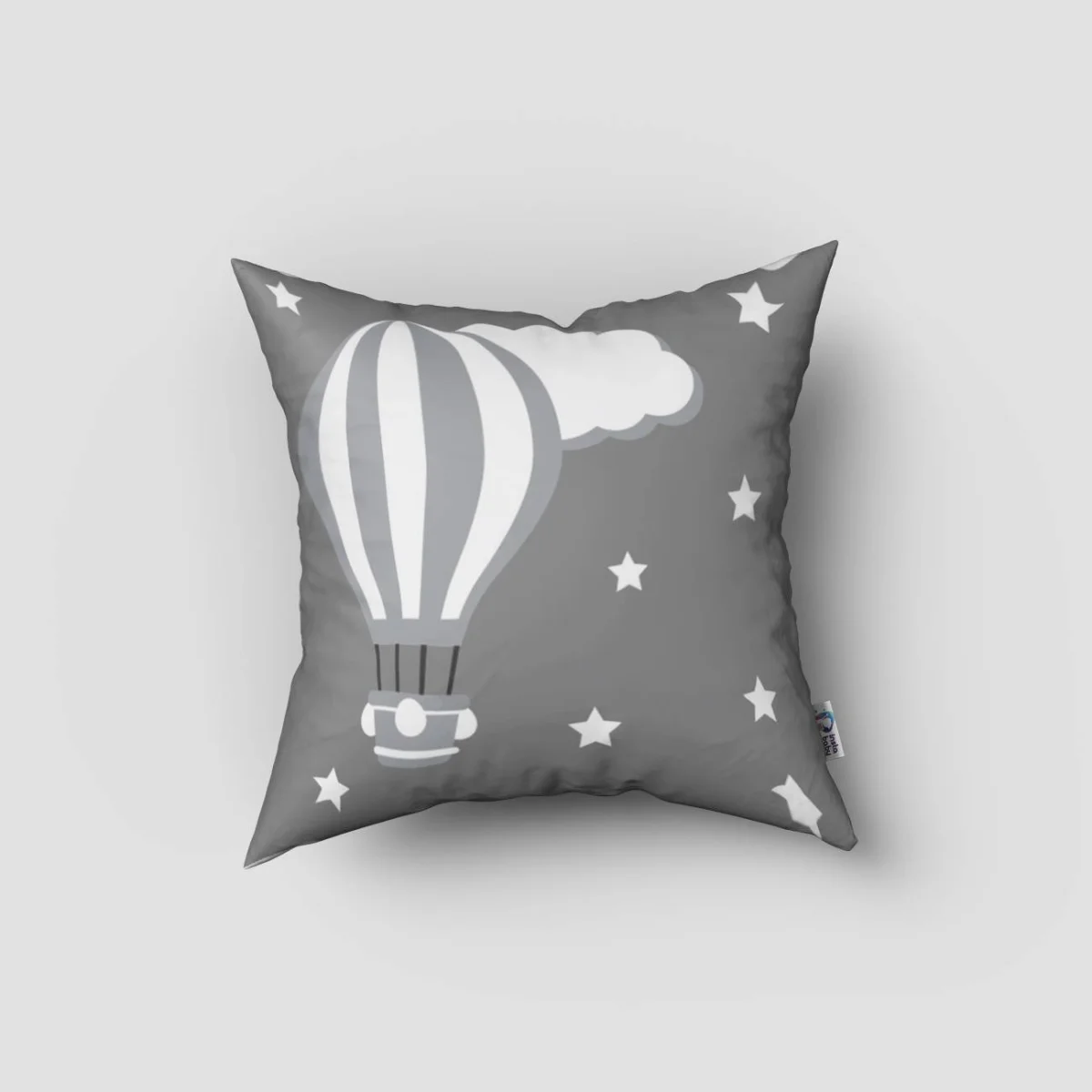 Sıcak Hava Balonları Kırlent Kılıfı | Gri yıldız, bulut Desenli