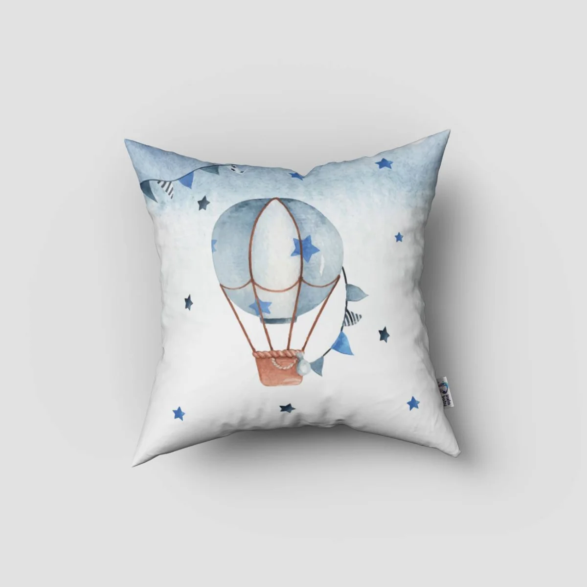 Sıcak hava balonu Kırlent Kılıfı | Beyaz yıldız, bulut Desenli