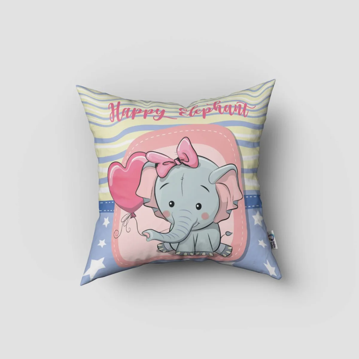 Fil Kırlent Kılıfı | Mavi yıldız, şerit Desenli