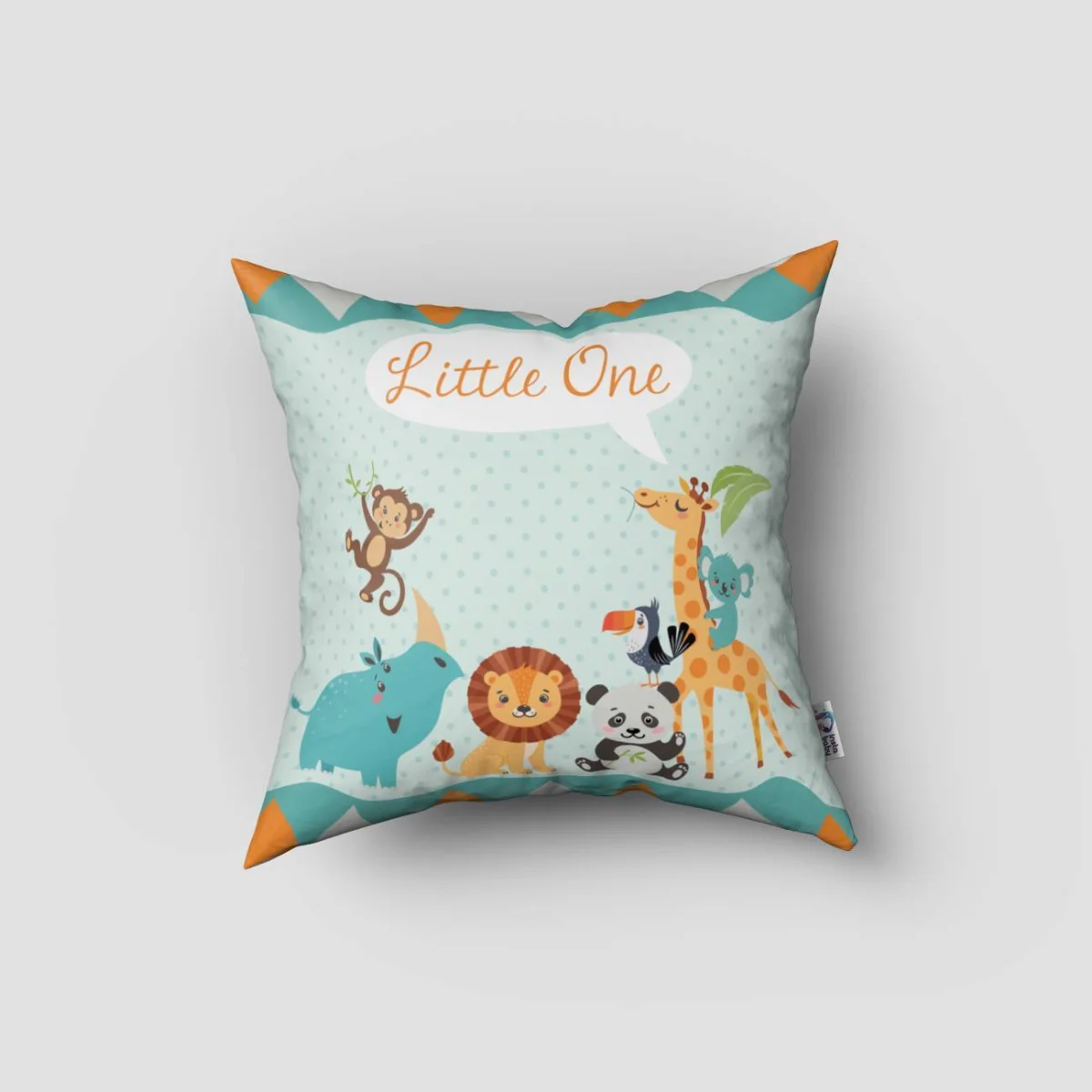 Orman Hayvanları Kırlent Kılıfı | Açık Mavi Küçük puantiyeler, konuşma balonları Desenli