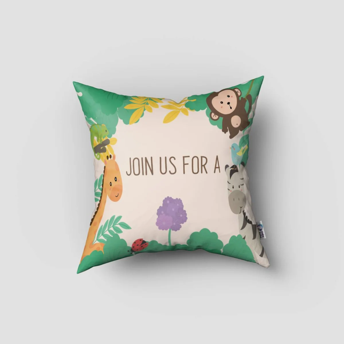 Orman Hayvanları Kırlent Kılıfı | Krem Yapraklar, çiçekler Desenli