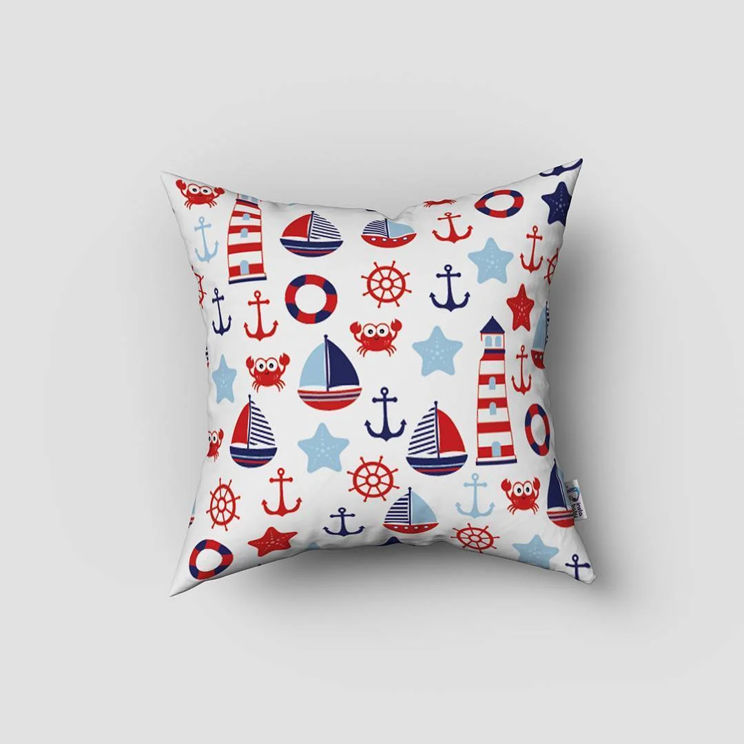 Denizcilik Kırlent Kılıfı | Beyaz bulut, yıldız Desenli