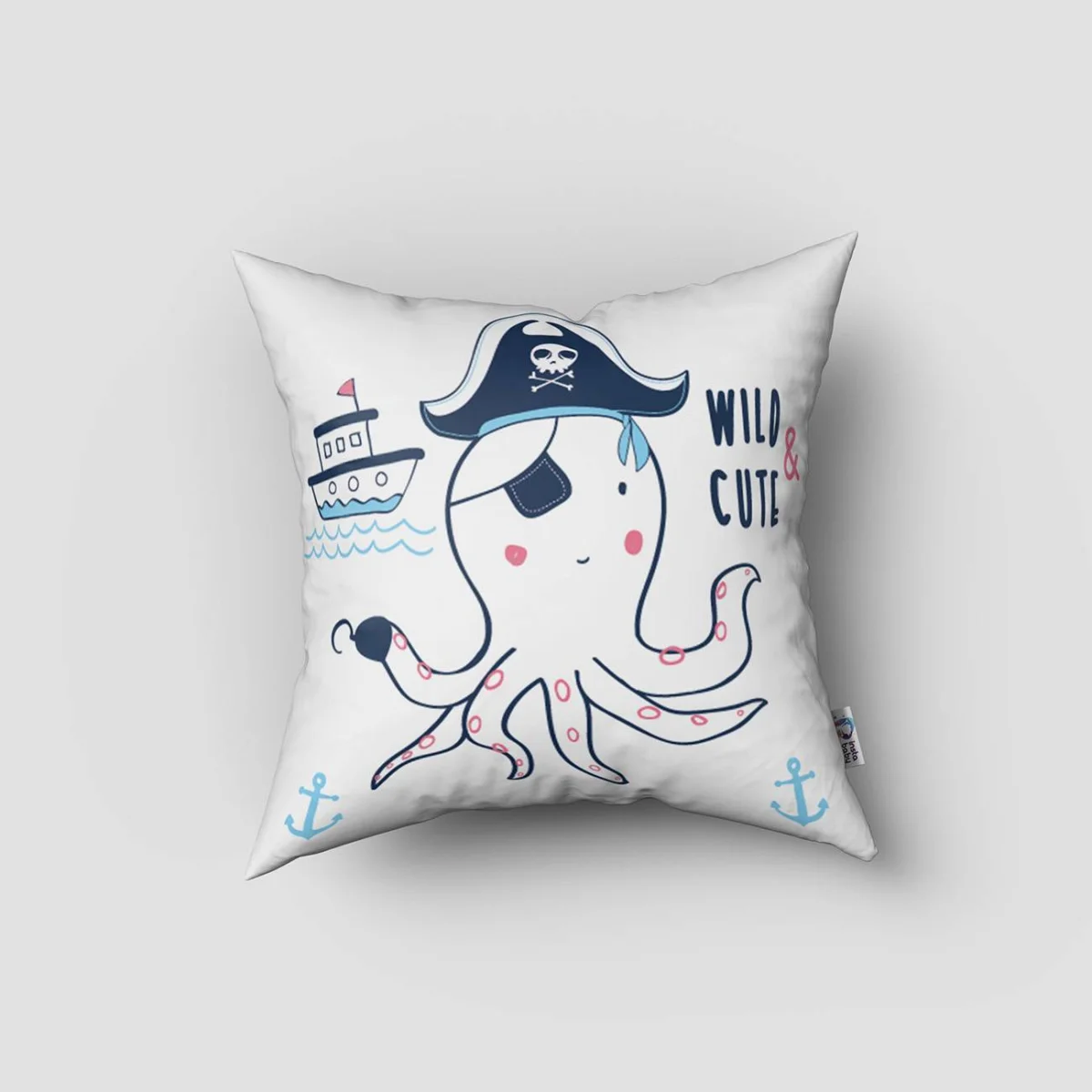 Korsan Kırlent Kılıfı | Beyaz Gemiler, ahtapot Desenli