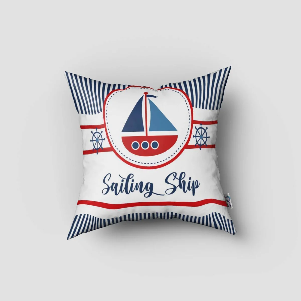 Yelkenli Gemi Kırlent Kılıfı | Beyaz yelkenli gemi, gemi dümeni Desenli