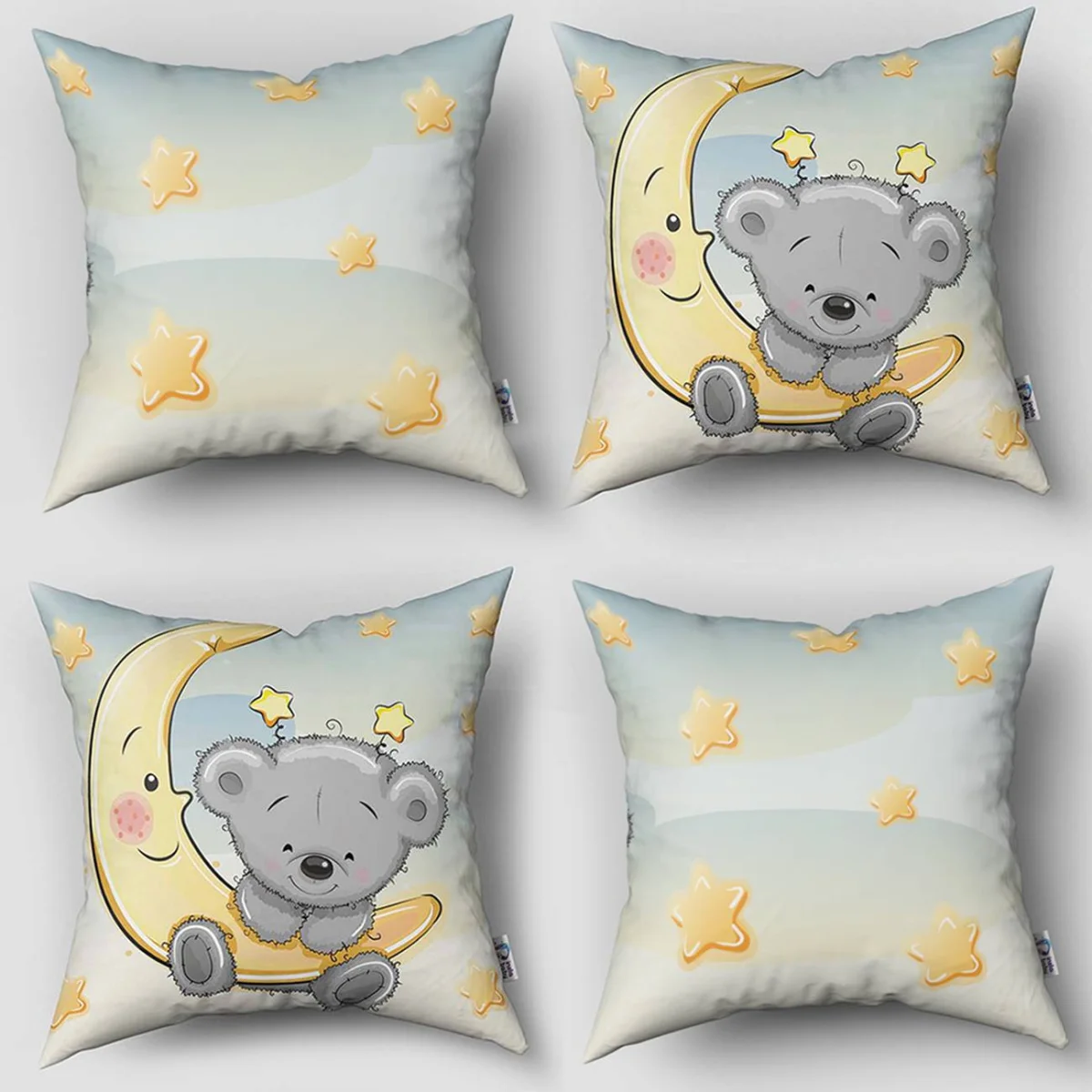 Ayda Ayıcık 4lü Kırlent | Beyaz yıldız, bulut Desenli