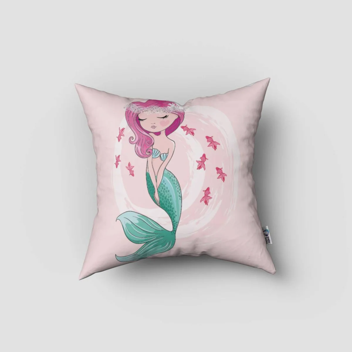 Deniz Kızı Kırlent Kılıfı | Pembe küçük pembe balıklar, mercanlar Desenli