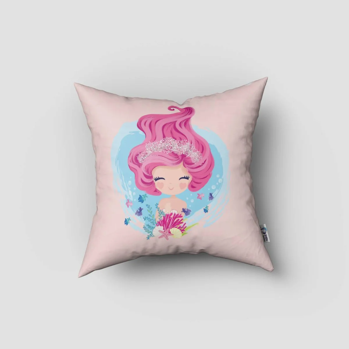 Deniz Kızı Kırlent Kılıfı | Pembe Mercan, deniz kabukları Desenli