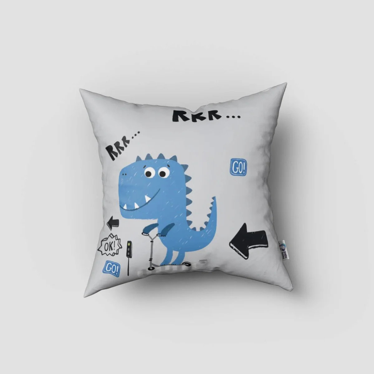 Dinozor Kırlent Kılıfı | Gri scooter, trafik ışığı Desenli