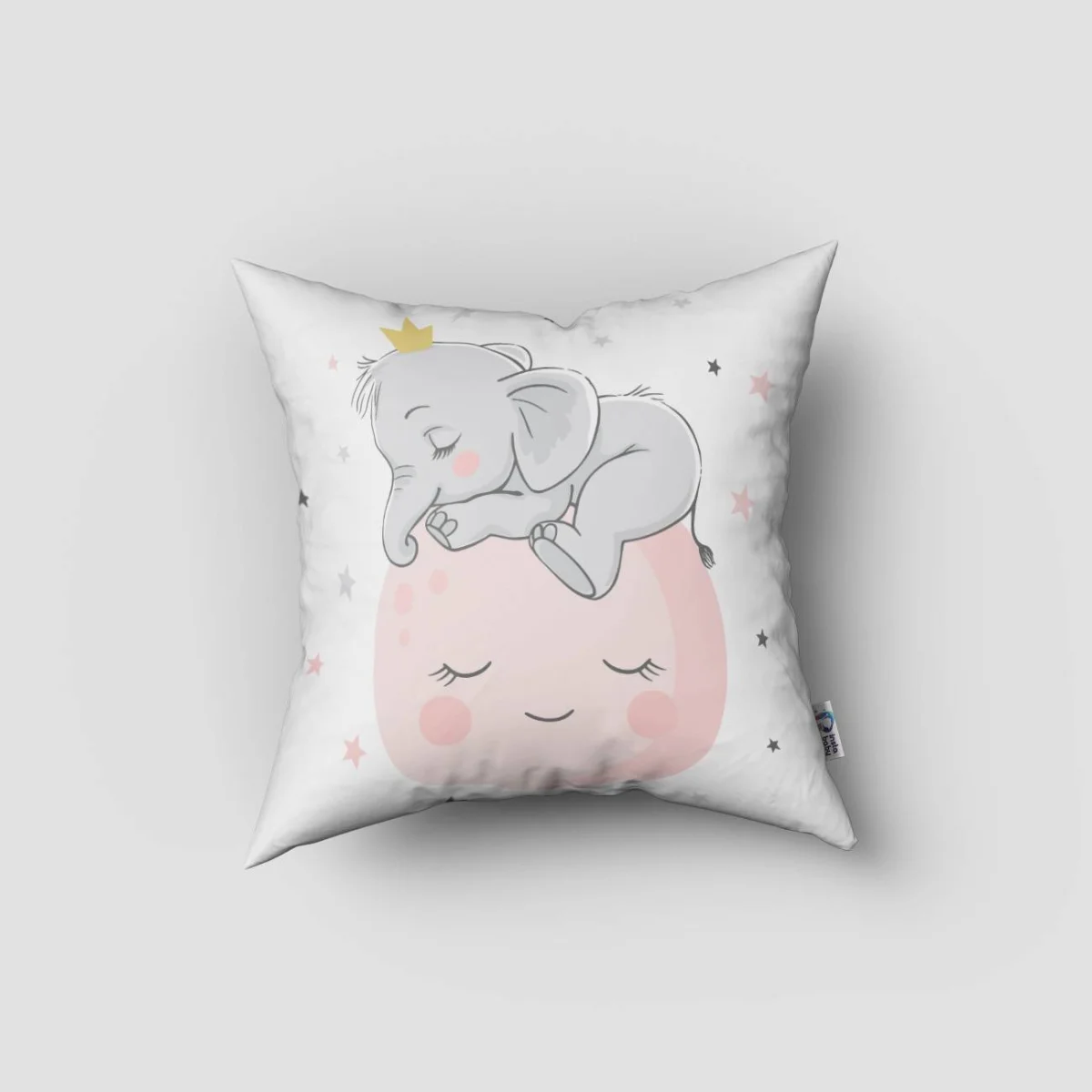 Uyuyan Fil, Ay Kırlent Kılıfı | Beyaz yıldızlar, ay Desenli