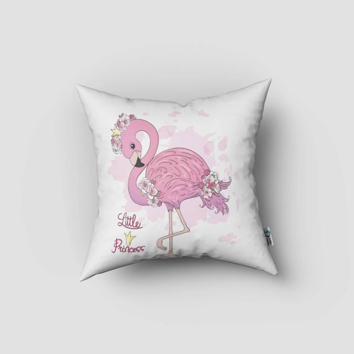 Flamingo Kırlent Kılıfı | Beyaz Çiçekler, taç Desenli