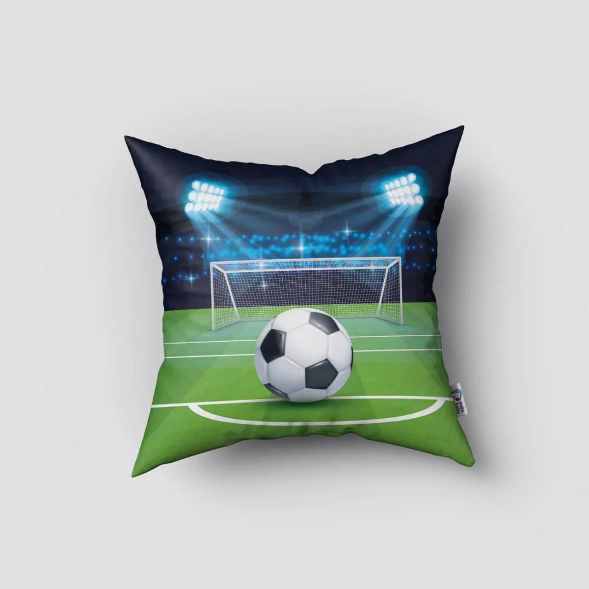 Futbol Kırlent Kılıfı | Mavi Stadyum ışıkları, futbol topu Desenli