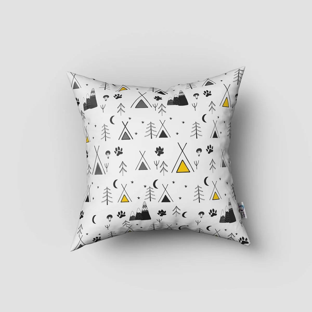 Yerli Çocuk Kırlent Kılıfı | Beyaz Yıldız, ay Desenli