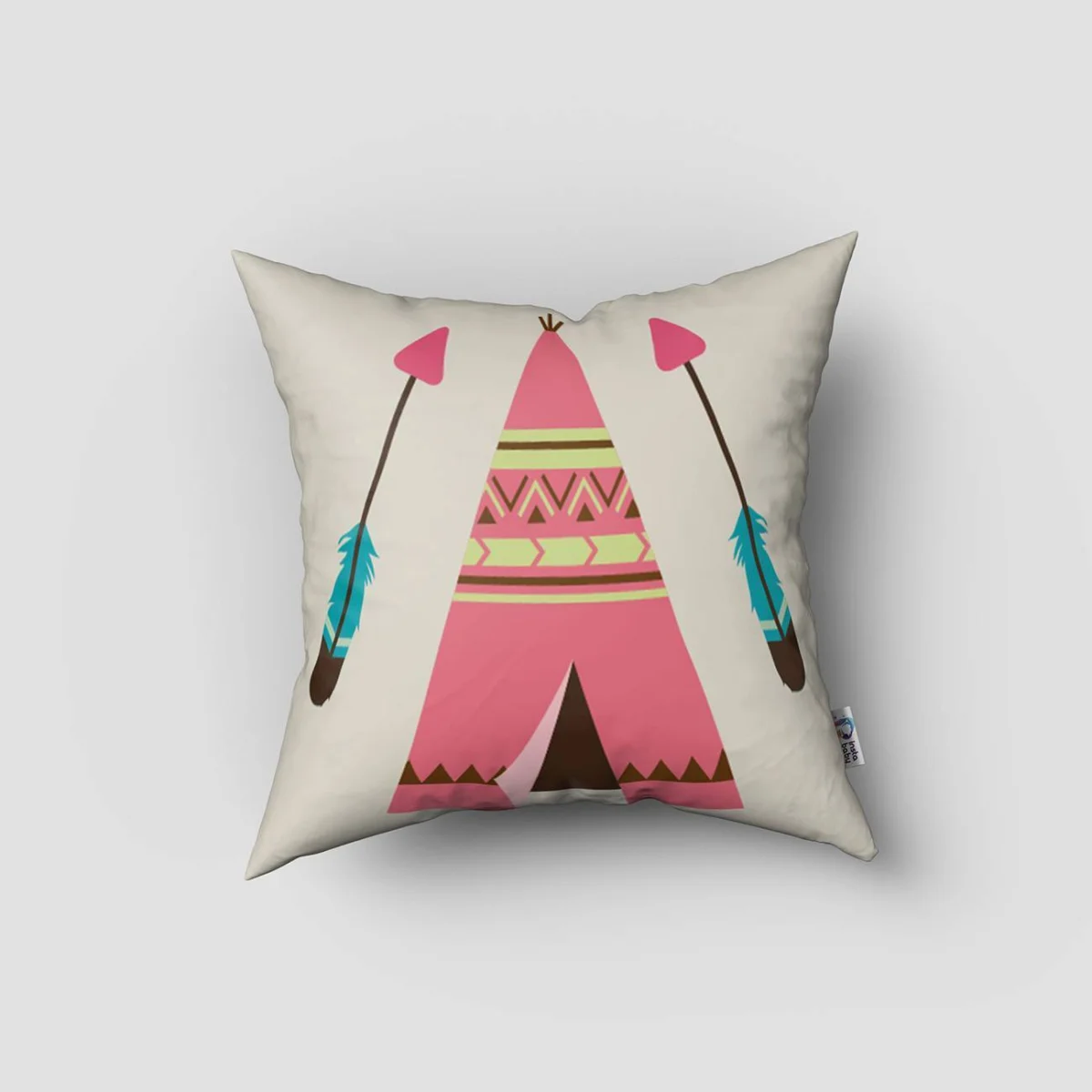 Kızılderili temalı orman hayvanları Kırlent Kılıfı | Beyaz Oklar, tüyler Desenli