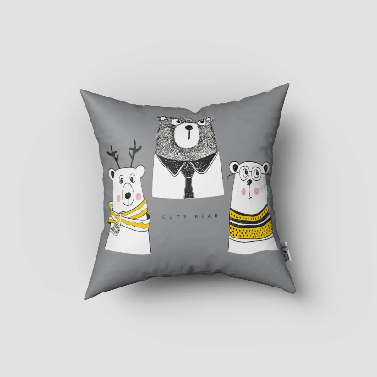 Orman Hayvanları ve Macera Kırlent Kılıfı | Gri yol, ağaçlar Desenli