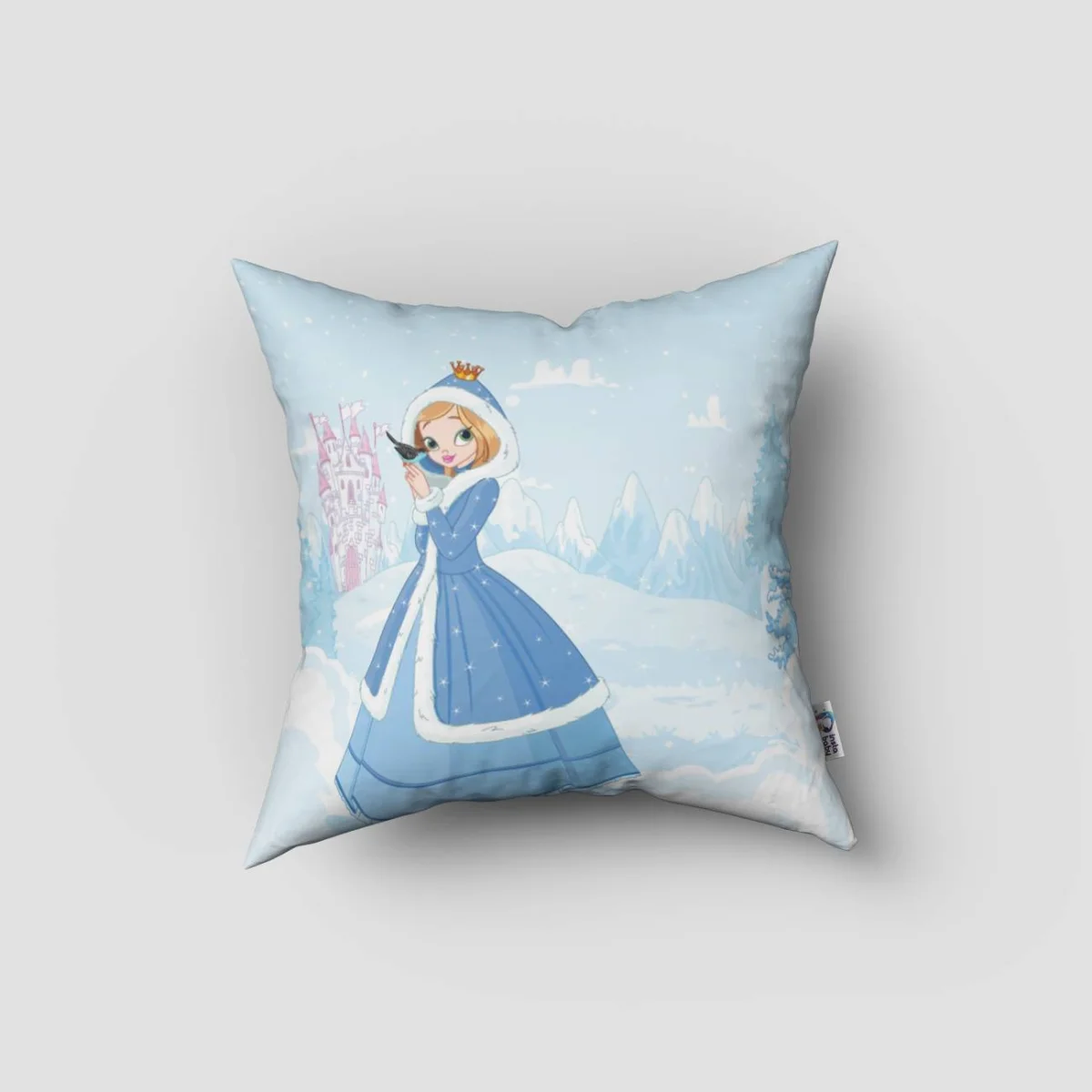 Prenses Kırlent Kılıfı | Mavi kale, kuş Desenli