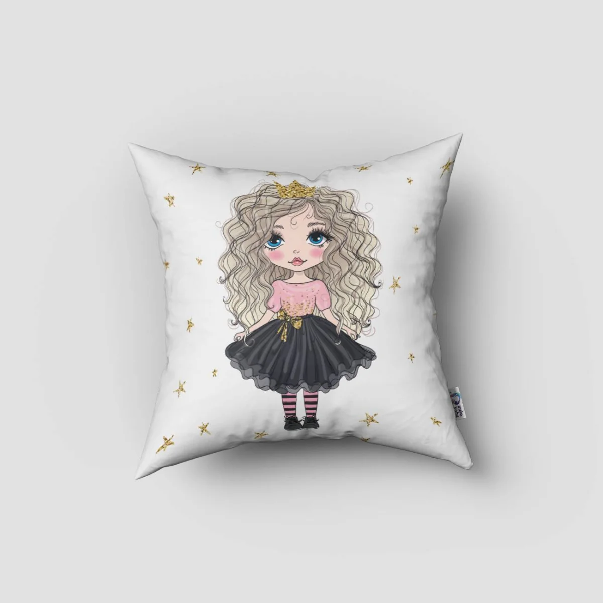 Prenses Kırlent Kılıfı | Beyaz yıldız Desenli