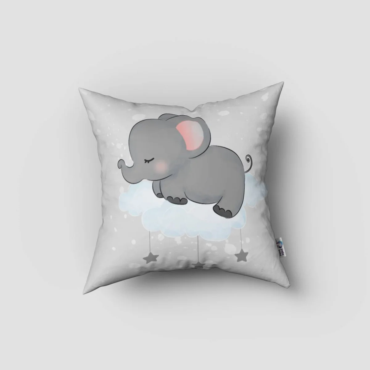 Fil Kırlent Kılıfı | Gri bulut, yıldız Desenli