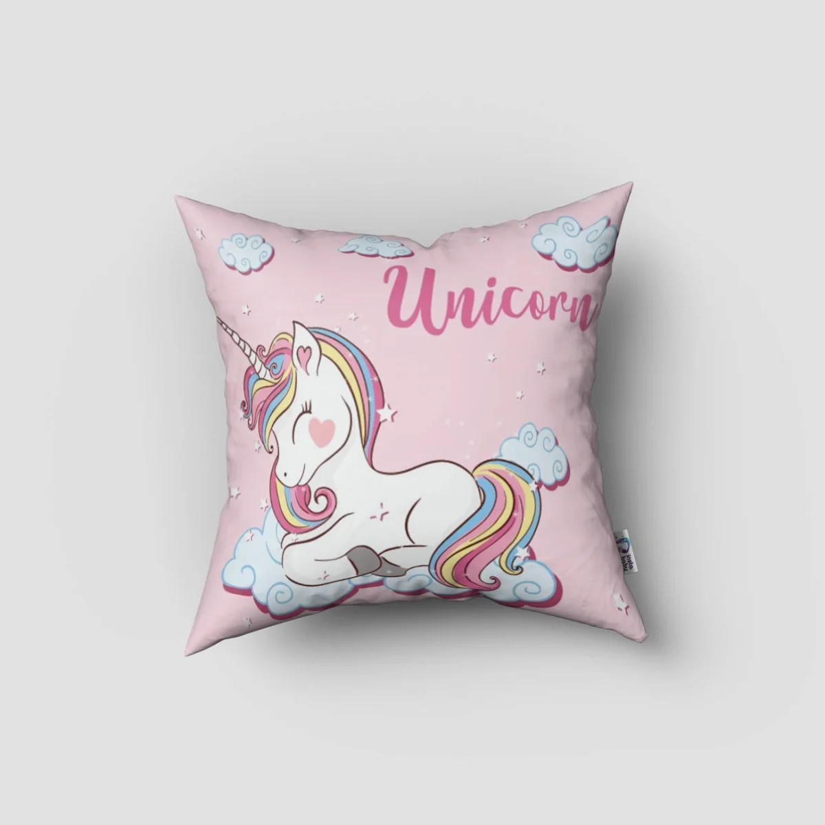 Unicorn Kırlent Kılıfı | Pembe bulut, yıldız Desenli