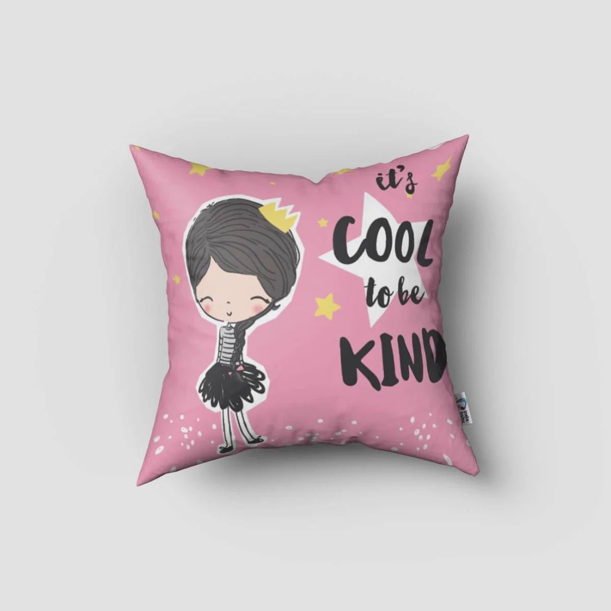 Prenses kız karakteri Kırlent Kılıfı | Pembe yıldızlar, noktalar Desenli